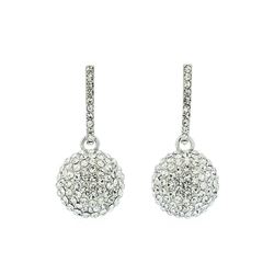 14mm Crystal Pave Bead Earrings - Silver Plated