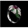 Image 4 : 1.40 ctw Ruby, Tsavorite and Diamond Ring - 18KT White Gold