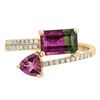 Image 1 : 1.43 ctw Bi-Color Tourmaline and Diamond Ring - 14KT Yellow Gold