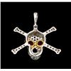 Image 2 : 0.50 ctw Ruby and Diamond Skull Pendant With Chain - 14KT White Gold