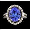 Image 2 : 4.10 ctw Tanzanite and Diamond Ring - 14KT White Gold