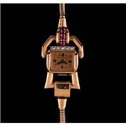 Paul Ditisheim 14KT Rose Gold Ruby and Diamond Ladies Vintage Watch