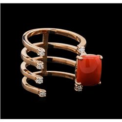 14KT Rose Gold 3.06 ctw Coral and Diamond Ring