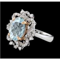 3.88 ctw Aquamarine and Diamond Ring - 14KT Rose and White Gold