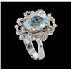 Image 4 : 3.88 ctw Aquamarine and Diamond Ring - 14KT Rose and White Gold