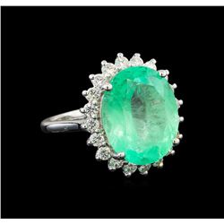 GIA Cert 11.24 ctw Emerald and Diamond Ring - 14KT White Gold