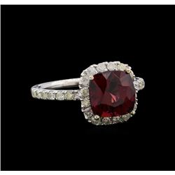 2.37 ctw Garnet and Diamond Ring - 14KT White Gold