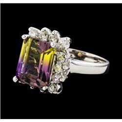 4.48 ctw Ametrine and Diamond Ring - 14KT White Gold