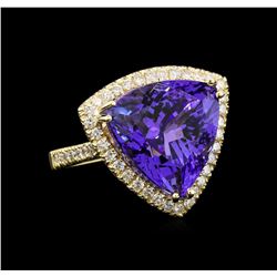 GIA Cert 19.46 ctw Tanzanite and Diamond Ring - 14KT Yellow Gold