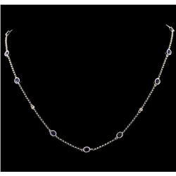 1.98 ctw Blue Sapphire and Diamond Necklace - 18KT White Gold