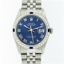 Rolex Stainless Steel Roman and Sapphire Diamond DateJust Men's Watch