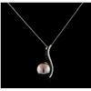 Image 2 : Pearl and Diamond Pendant With Chain - 14KT White Gold