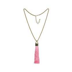 Silk Tassel Square Pendant Necklace - Gold Plated