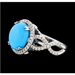 3.55 ctw Turquoise and Diamond Ring - 14KT White Gold