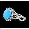 Image 1 : 3.55 ctw Turquoise and Diamond Ring - 14KT White Gold