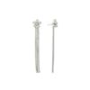 Image 2 : Line Chain Drop Flower Post Earrings - Rhodium Plated