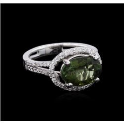 3.03 ctw Green Tourmaline and Diamond Ring - 14KT White Gold