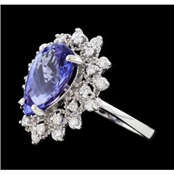 4.21 ctw Tanzanite and Diamond Ring - 14KT White Gold