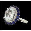 Image 1 : 4.10 ctw Aquamarine, Sapphire and Diamond Ring - 14KT White Gold