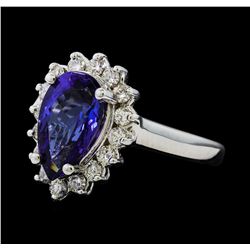 3.31 ctw Tanzanite and Diamond Ring - 14KT White Gold