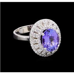 3.54 ctw Tanzanite and Diamond Ring - 14KT White Gold