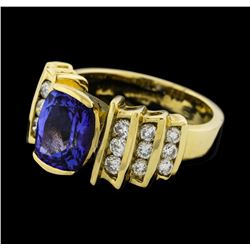 2.56 ctw Tanzanite and Diamond Ring - 14KT Yellow Gold