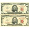 Image 1 : 1963 $5 VG/XF Red Seal Note Lot of 2