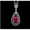 Image 1 : 14KT White Gold 3.70 ctw Tourmaline and Diamond Pendant With Chain