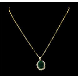 7.71 ctw Emerald and Diamond Pendant With Chain - 14KT Yellow Gold