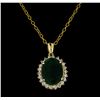 Image 2 : 7.71 ctw Emerald and Diamond Pendant With Chain - 14KT Yellow Gold