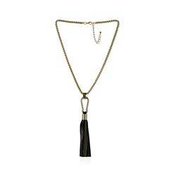 Leather Tassel Hook Pendant Necklace - Gold Plated