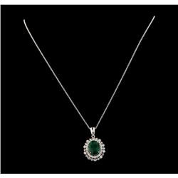 5.14 ctw Emerald and Diamond Pendant With Chain - 14KT White Gold