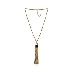 Leather Tassel Square Pendant Chain Necklace - Gold Plated