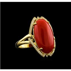 8.41 ctw Coral and Diamond Ring - 14KT Yellow Gold