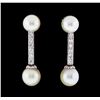 Image 1 : 0.30 ctw Diamond and Pearl Dangle Earrings - 14KT White Gold