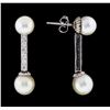 Image 2 : 0.30 ctw Diamond and Pearl Dangle Earrings - 14KT White Gold