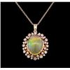 Image 1 : 6.53 ctw Opal and Diamond Pendant With Chain - 14KT Rose Gold