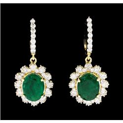 6.04 ctw Emerald and Diamond Earrings - 14KT Yellow Gold