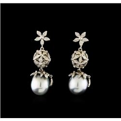 Tahitian Pearl and Diamond Earrings - 14KT White Gold