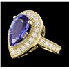 Image 1 : 4.05 ctw Tanzanite and Diamond Ring - 14KT Yellow Gold