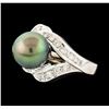 Image 1 : Pearl and Diamond Ring - 14KT White Gold