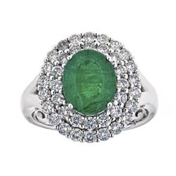 2.44 ctw Emerald and Diamond Ring - 18KT White Gold