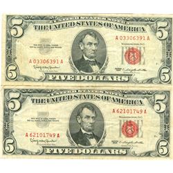 1963 $5 VG/XF Red Seal Note Lot of 2