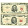 Image 1 : 1963 $5 VG/XF Red Seal Note Lot of 2