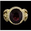 Image 2 : 7.38 ctw Rhodolite and Diamond Ring - 14KT Yellow Gold