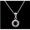 Image 1 : 0.45 ctw Black Onyx and Diamond Pendant With Chain - 14KT White Gold