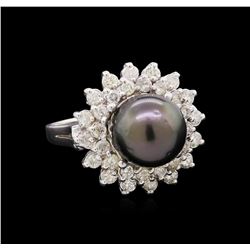 14KT White Gold Pearl and Diamond Ring