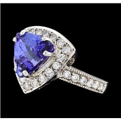 4.50 ctw Tanzanite and Diamond Ring - 14KT White Gold