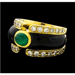 0.86 ctw Emerald and Diamond Ring - 18KT Yellow Gold