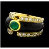 Image 1 : 0.86 ctw Emerald and Diamond Ring - 18KT Yellow Gold